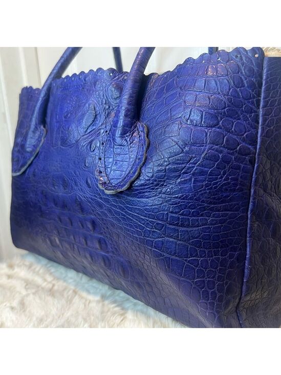 Handbags - FURLA LEATHER (CANDY BAG) CROCODILE EMBOSSED SATCHEL TOTE PURPLE/BLUE